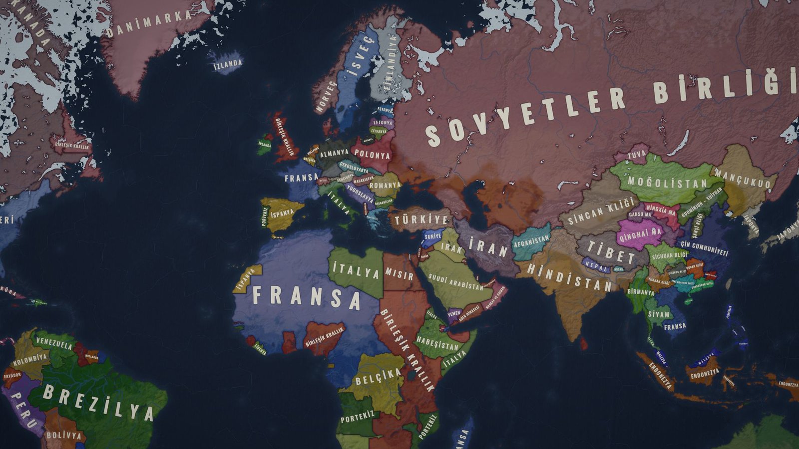 Siyasi dünya haritası, 1933: Avrasya, Afrika ve Güney Amerika.